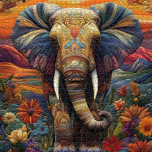 Larkipuzz Elephant Puzzles for Adults 1000 Pieces Larkipuzz Patchwork Mountain Puzzle Wildflower Vintage Sunset Jigsaw Puzzles for Wall Decor - Image 5