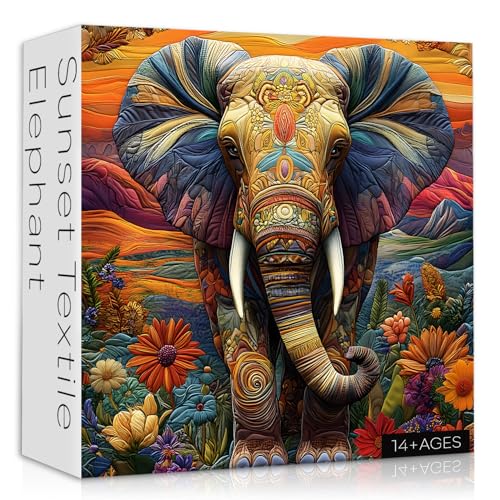 Larkipuzz Elephant Puzzles for Adults 1000 Pieces Larkipuzz Patchwork Mountain Puzzle Wildflower Vintage Sunset Jigsaw Puzzles for Wall Decor - Image 1