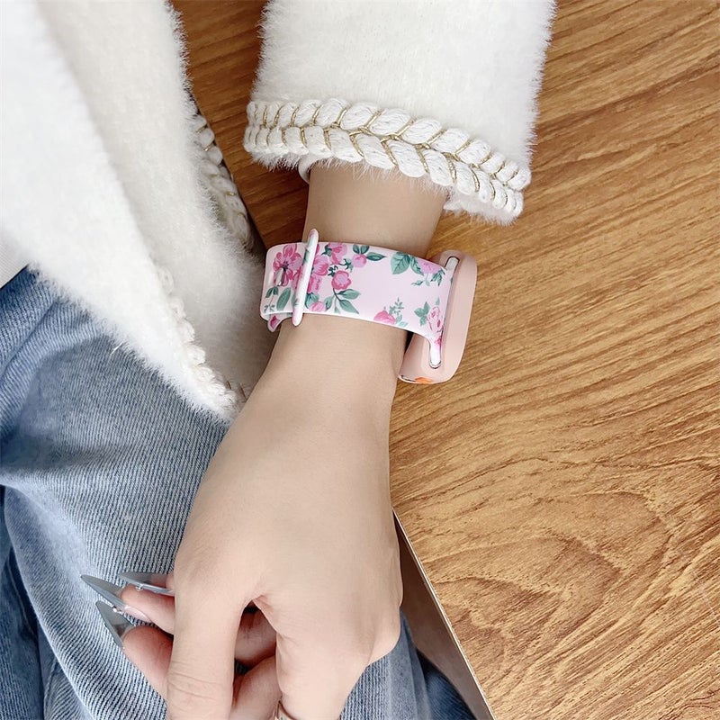 Creamy White Floral Pattern Silicone Watch Strap Protective Case 40mm 41mm - Image 3