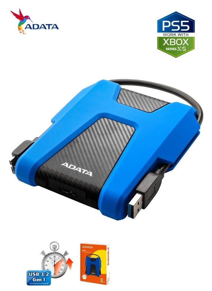 ADATA - HD680 DURABLE 2TB External HDD | Anti-Shock Hard Drive | Compatible with PS5 XBOX | Blue - Image 1