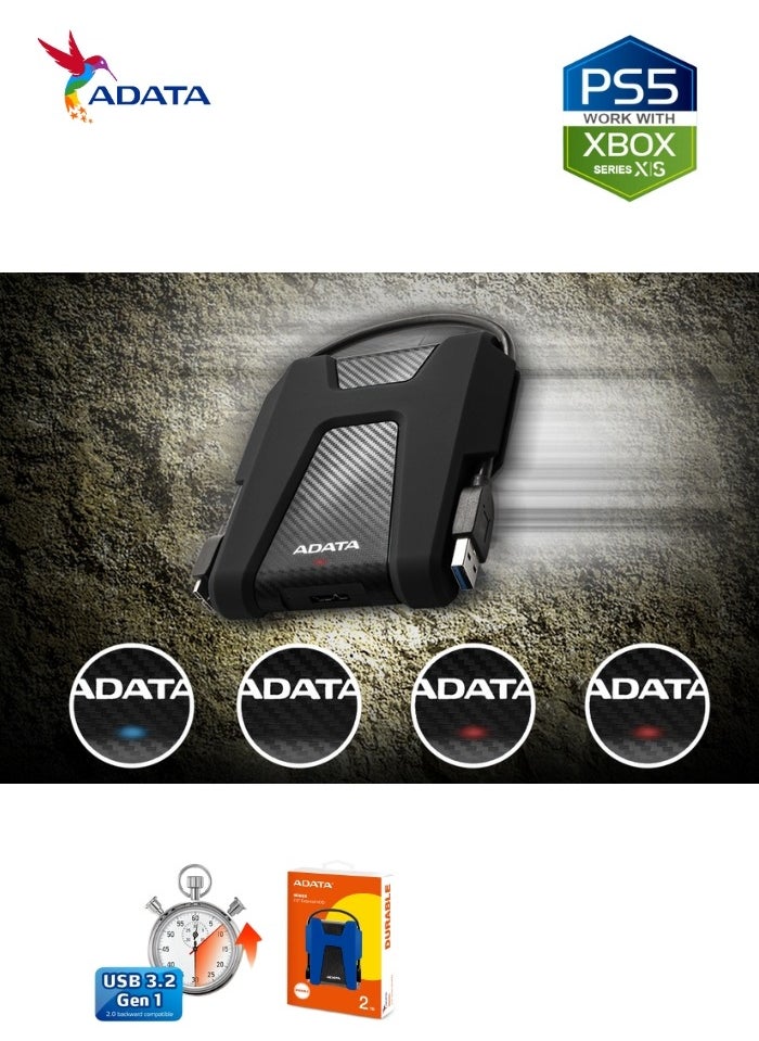 ADATA - HD680 DURABLE 2TB External HDD | Anti-Shock Hard Drive | Compatible with PS5 XBOX | Blue - Image 1