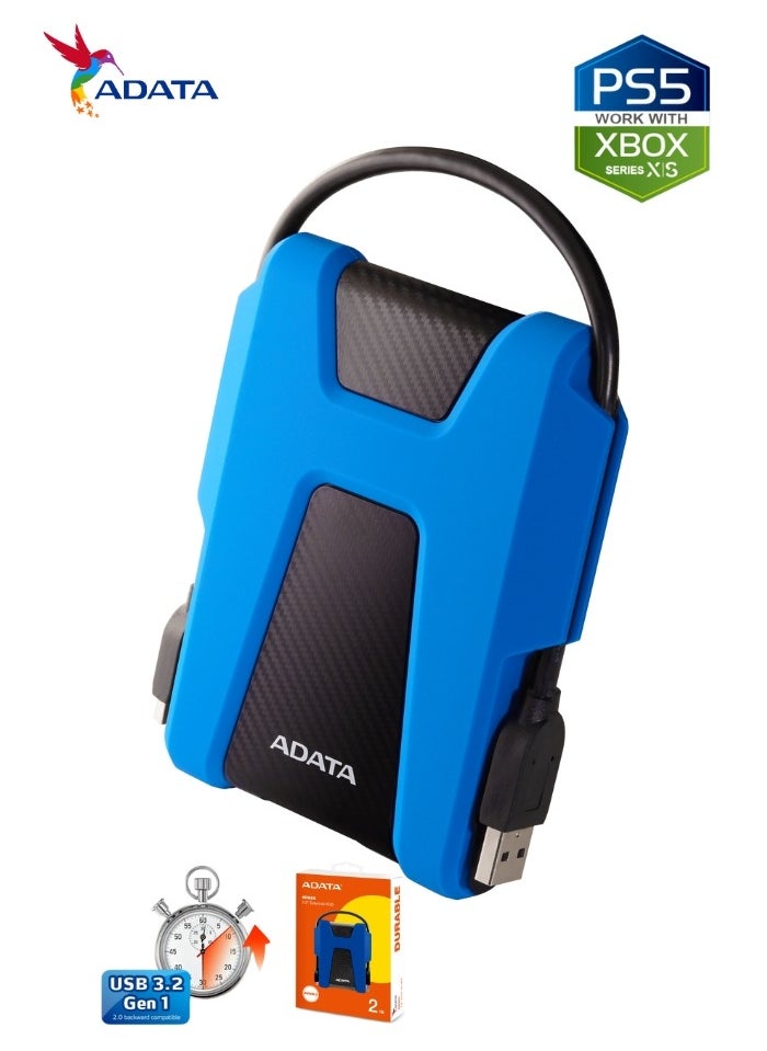 ADATA - HD680 DURABLE 2TB External HDD | Anti-Shock Hard Drive | Compatible with PS5 XBOX | Blue - Image 1