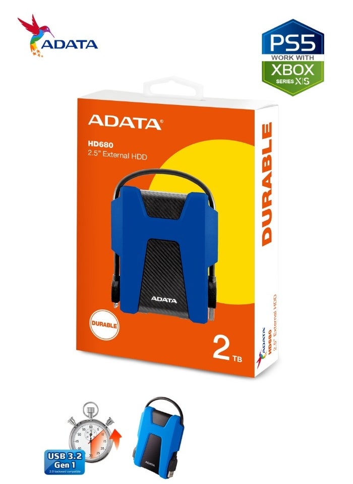 ADATA - HD680 DURABLE 2TB External HDD | Anti-Shock Hard Drive | Compatible with PS5 XBOX | Blue - Image 1