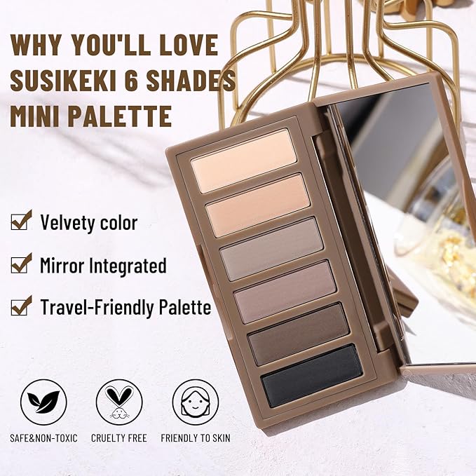 SUSIKEKI 6 Colors Mini Naked Eyeshadow Makeup Palette Neutral Nude Smoky Eye Shadow Taupe Brown Matte Make Up Pallet with Mirror Highly Pigmented Long Lasting Waterproof Travel Size Gift Kit 01 - Image 4
