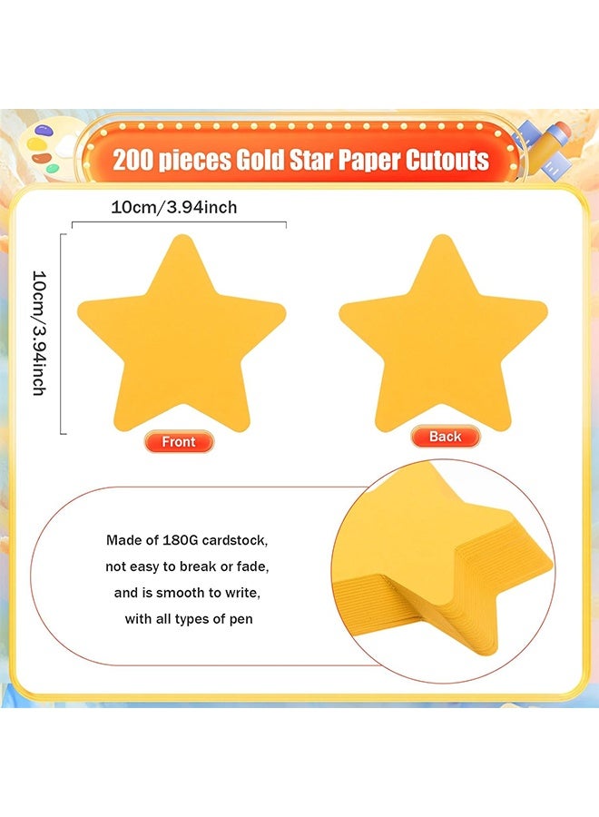 200 Pcs Gold Star Cutouts 4 Inch Double-Sided Yellow Paper Stars, Die-Cut Star Shapes for Bulletin Board, Classroom Wall Decor, School Craft Projects, Party & Event Decorations - Image 2