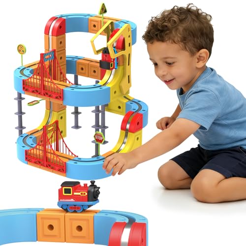 CEMECER Electric Train Set for Kids 88PCS 3D Infinity Race Track Toys for Toddlers DIY Infinity Cube Track Train Toys STEM Learning Toy Boys Girls Birthday Gifts88PCS - Image 1