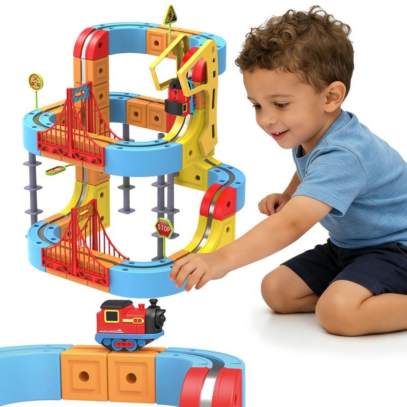 CEMECER Electric Train Set for Kids 88PCS 3D Infinity Race Track Toys for Toddlers DIY Infinity Cube Track Train Toys STEM Learning Toy Boys Girls Birthday Gifts88PCS - Image 3