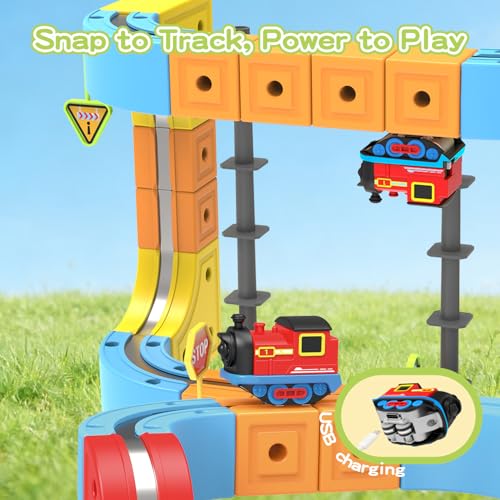 CEMECER Electric Train Set for Kids 88PCS 3D Infinity Race Track Toys for Toddlers DIY Infinity Cube Track Train Toys STEM Learning Toy Boys Girls Birthday Gifts88PCS - Image 5
