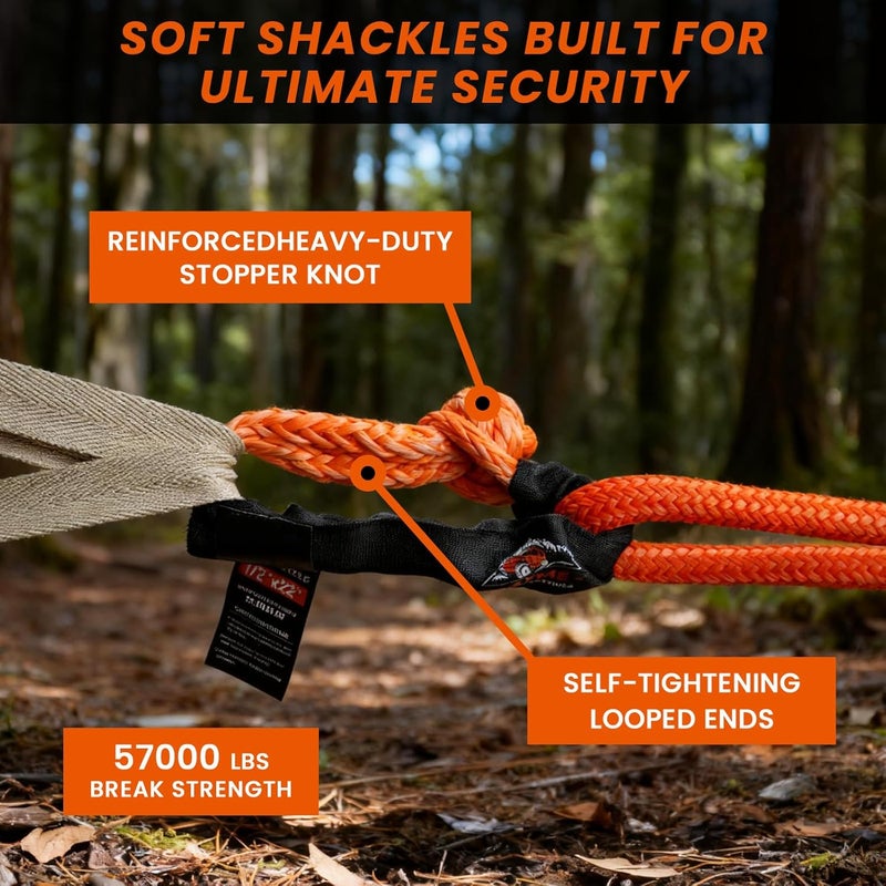 LAYME 2Pcs Soft Shackle Rope - 1/2 Inch x 22 Inch (57000Lbs Breaking Strength) Offroad Synthetic Soft Shackle Recovery Kit for UTV, ATV,Truck, SUV (Orange) - Image 2