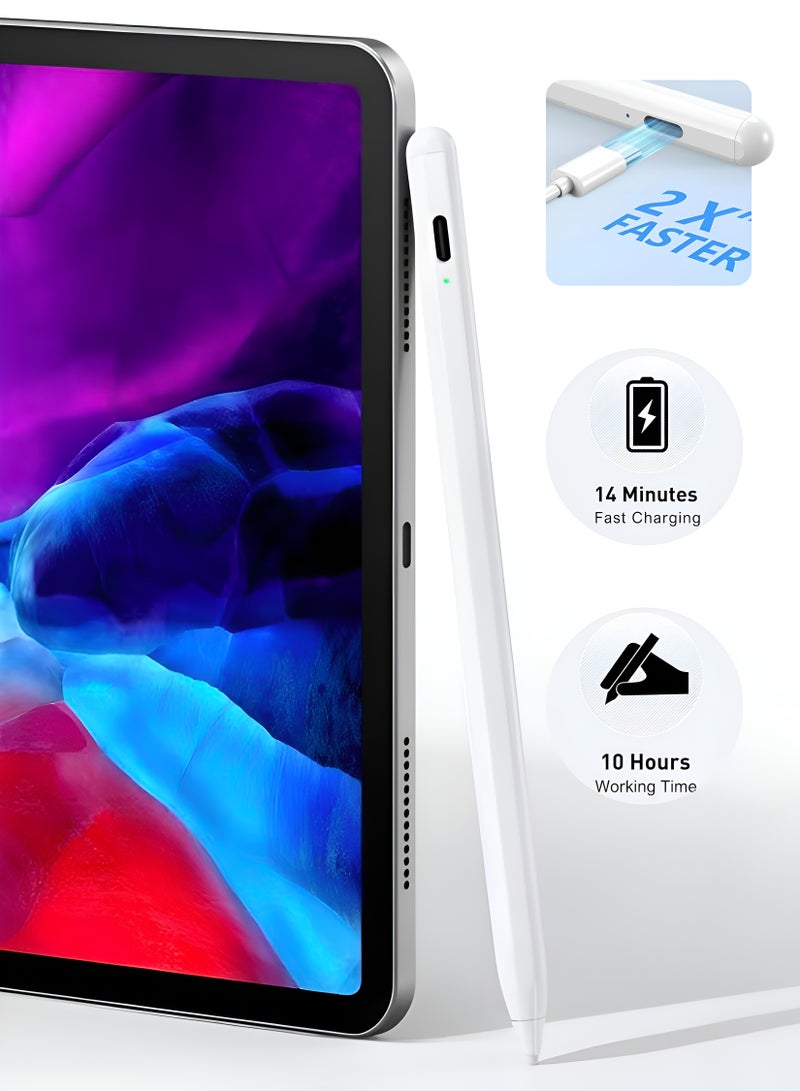 بي إس إن إل قلم ستايلس رقمي نشط من الجيل الثاني من قلم ايباد مع شحن سريع ورفض راحة اليد لجهاز ابل ايباد 2018  والإصدارات الأحدث، أبيض - Image 1