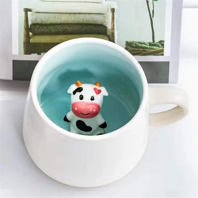 SURPRISE 3D COFFEE MUG ANIMAL INSIDE 12 OZ WITH BABY COWCUTE CARTOON HANDMADE CERAMICS CUPCHRISTMAS BIRTHDAY SURPRISE FOR FRIENDS FAMILY OR KIDS BABY COW