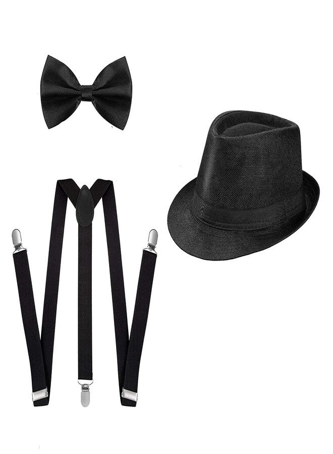 CLOTHERA Suspender and Bow Tie Set with matched Jute Hat for kids 7yrs to 12yrs (Black) - Image 1