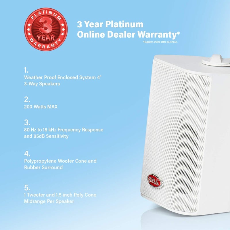 BOSS Audio Systems MR4.3W 200 Watt 4.3 Inch Full Range 3 Way Weatherproof Marine Speakers - Image 3