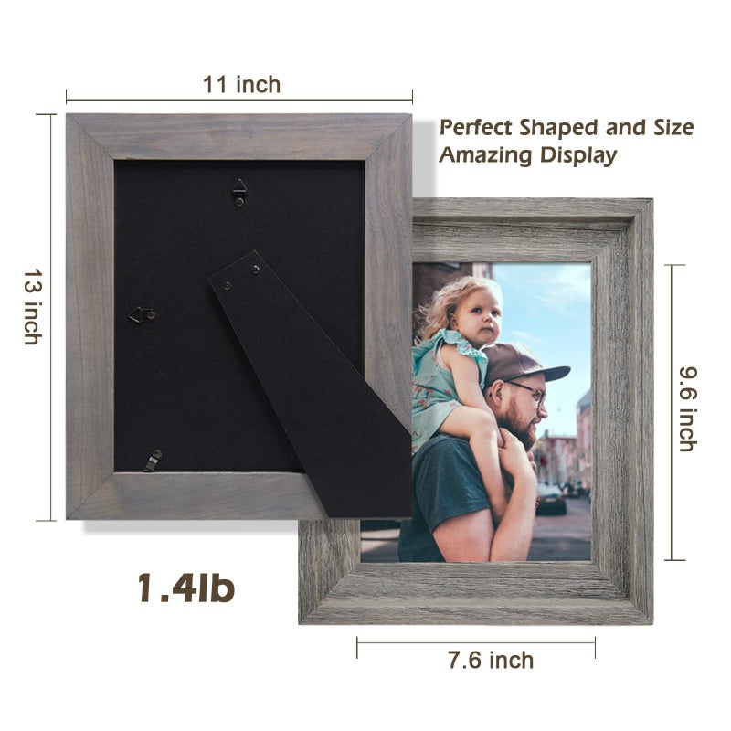 Eosglac Rustic 8x10 Picture Frames, Solid Wood Photo Frame with Glass Front, Wall Mounting or Tabletop Display, Weathered Grey - Image 2