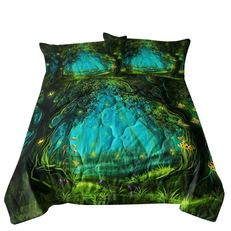 3pcs Green Light Forest Comforter Set Natural Comfort Bedding Duvet Game Summer Quilt Set Twin Size （temu can only be self-picked up） - Image 2