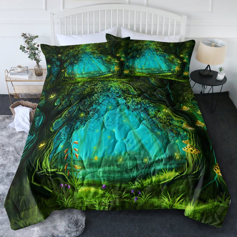 3pcs Green Light Forest Comforter Set Natural Comfort Bedding Duvet Game Summer Quilt Set Twin Size （temu can only be self-picked up） - Image 1