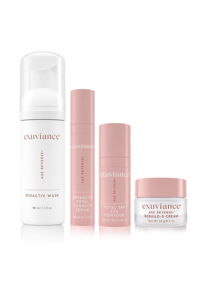 EXUVIANCE AGE REVERSE+ Anti Aging Skin Care Set - Mini Starter Kit Includes: Exfoliating Face Wash, Anti-Wrinkle Serum, Brightening Eye Contour, Firming Face Cream, for Wrinkles and Fine Lines - 4 ct - Image 2