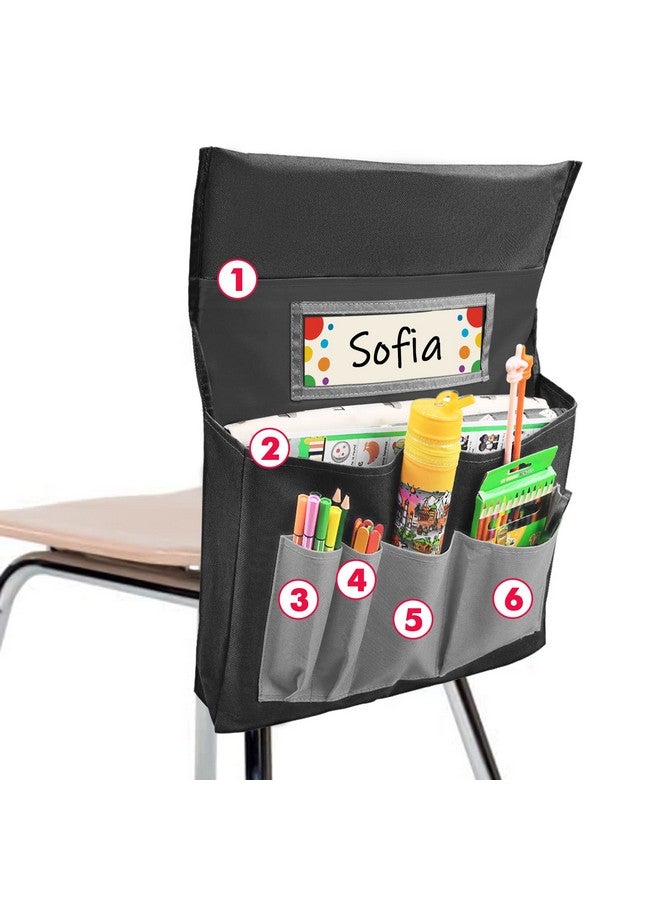 AUVCAS Black Chair Back Pocket School Seat Chair Storage Pocket Organizer with Label Slot Multiple Pockets for School Home Classroom Preschool Daycare - Image 2