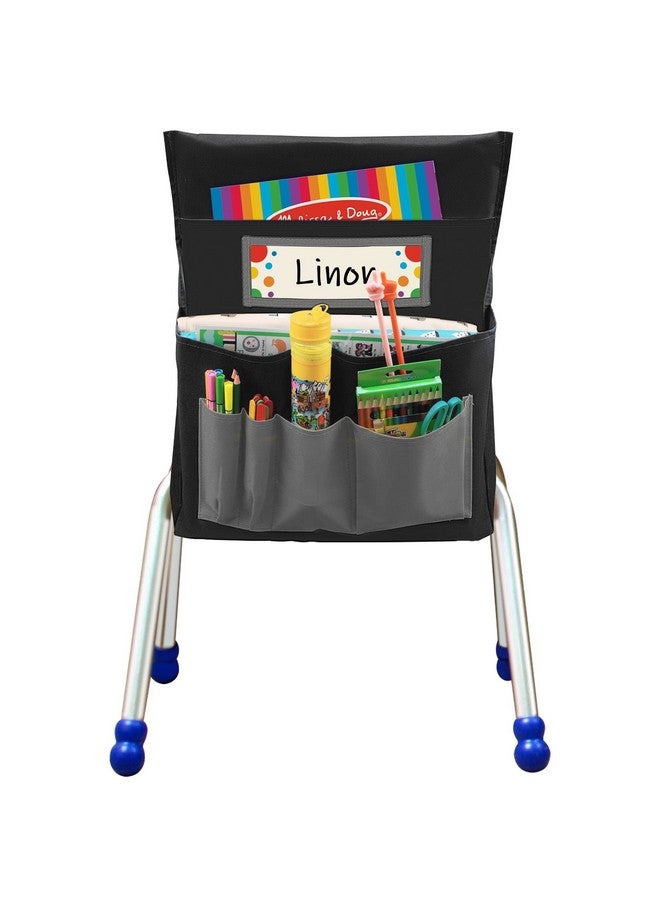 AUVCAS Black Chair Back Pocket School Seat Chair Storage Pocket Organizer with Label Slot Multiple Pockets for School Home Classroom Preschool Daycare - Image 1