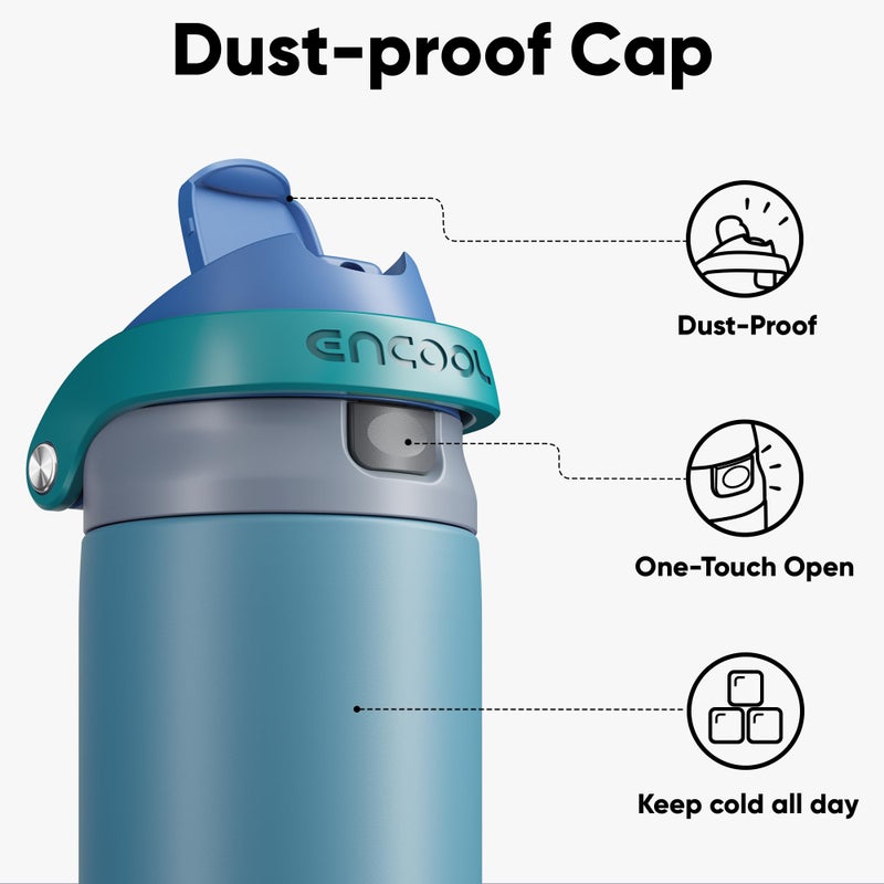 ENCOOL Leakproof Insulated Water Bottle with Straw Dual-Sip Water Bottle Bag-Safe Design for Work, Commute & Gym â€“ Keeps Drinks Cold All Day, 32 oz, Teal Blue - Image 2