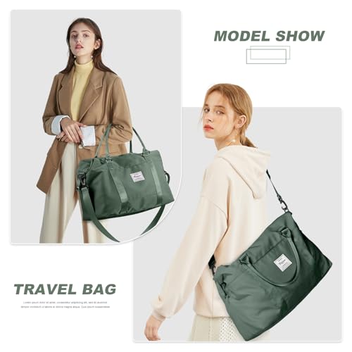 BJLFS Womens travel bags, weekender carry on for women, sports Gym workout duffel bag, overnight shoulder Bag fit 15.6 inch Laptop (Large, Olive Green) - Image 2
