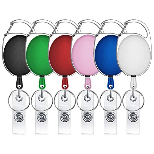 Selizo 6 Packs Retractable Badge Holder Badge Reel Carabiner ID Keychain with Clip, Assorted Color - Image 1