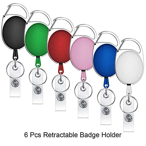 Selizo 6 Packs Retractable Badge Holder Badge Reel Carabiner ID Keychain with Clip, Assorted Color - Image 2