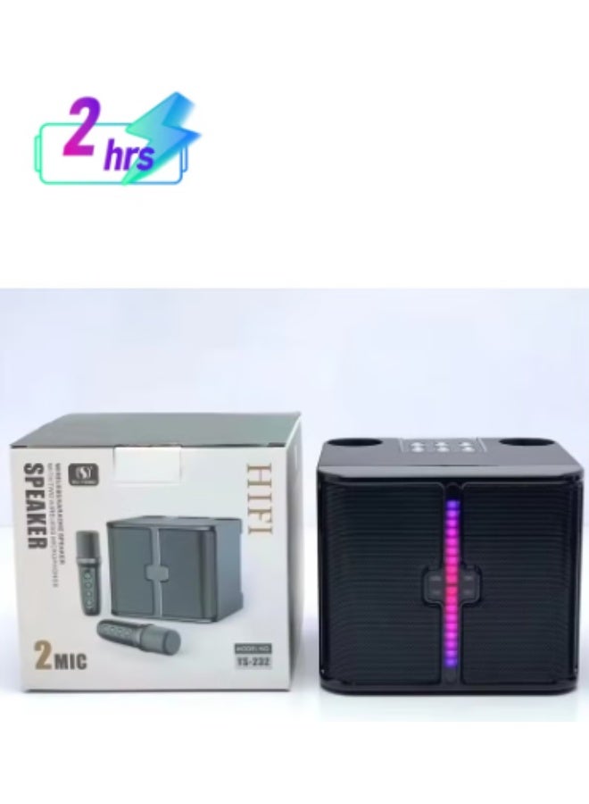 سو.يوسد مكبر صوت كاريوكي لاسلكي خفيف YS-232، مكبر صوت ستيريو صغير بتقنية بلوتوث مع ميكروفونين لاسلكيين، أسود اللون - Image 1