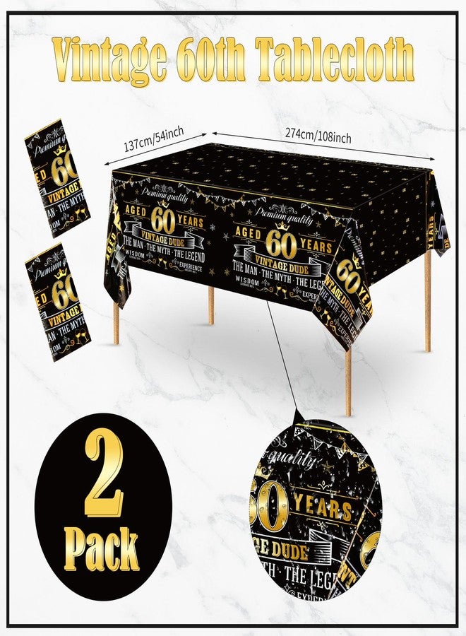 ABURRORI 183 Pcs Vintage 60th Party Tableware Set, Black Gold Vintage Happy 60 Birthday Tablecloth 24 Guests Dinner Plates Dessert Plate Cup and Napkins for Men Cheers 60th Theme Birthday Party Supplies - Image 4