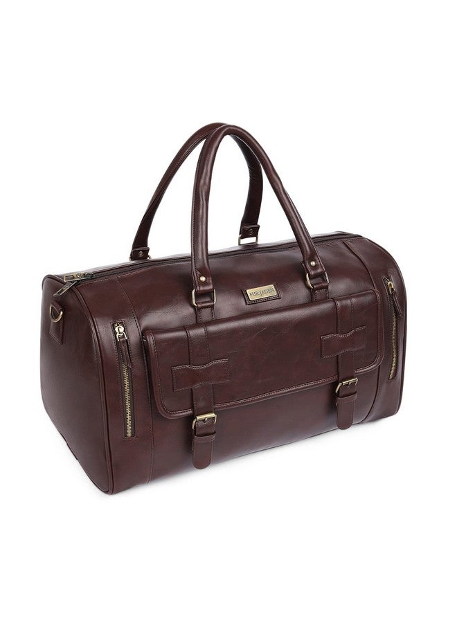Fur Jaden Weekender Premium Duffle Bag with Shoe Pocket for Travel for Men and Women Made of Faux Leather with Attachable Shoulder Strap Cabin Holiday Bag (Brown) - Image 1