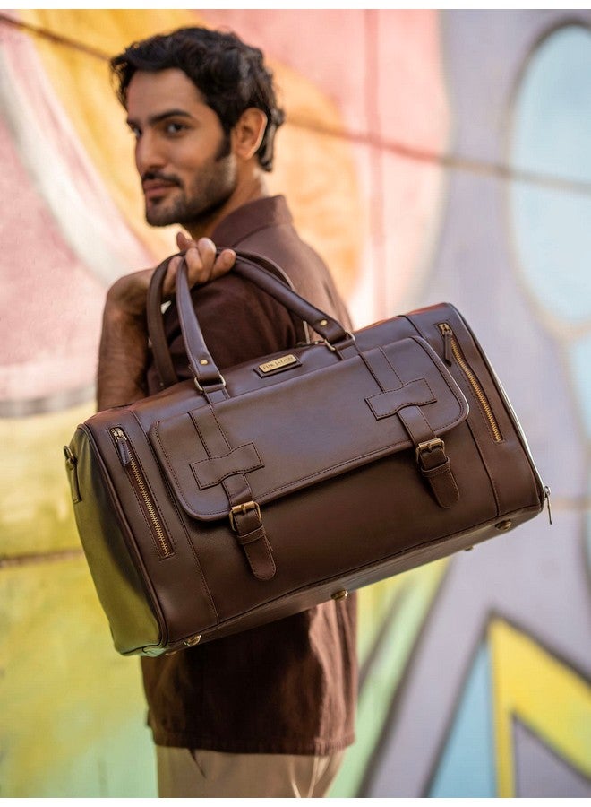 Fur Jaden Weekender Premium Duffle Bag with Shoe Pocket for Travel for Men and Women Made of Faux Leather with Attachable Shoulder Strap Cabin Holiday Bag (Brown) - Image 3