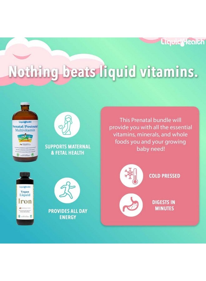 LIQUIDHEALTH مجموعة فيتامينات الحمل LIQUIDHEALTH لتعزيز صحة الطفل - متعددة الفيتامينات للنباتيين للنساء الحوامل/بعد الولادة مع SunActive و Ferrochel الحديد، حمض الفوليك، الأطعمة الكاملة - مصنوعة في الولايات المتحدة الأمريكية، 100% نباتية (مجموعة) - Image 2