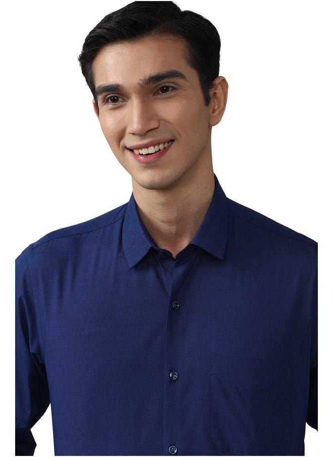 Peter England Peter England Men's Solid Regular Fit Shirt (PESFMNUBB98928_Navy 44)  - Image 4