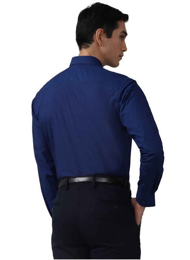 Peter England Peter England Men's Solid Regular Fit Shirt (PESFMNUBB98928_Navy 44)  - Image 3