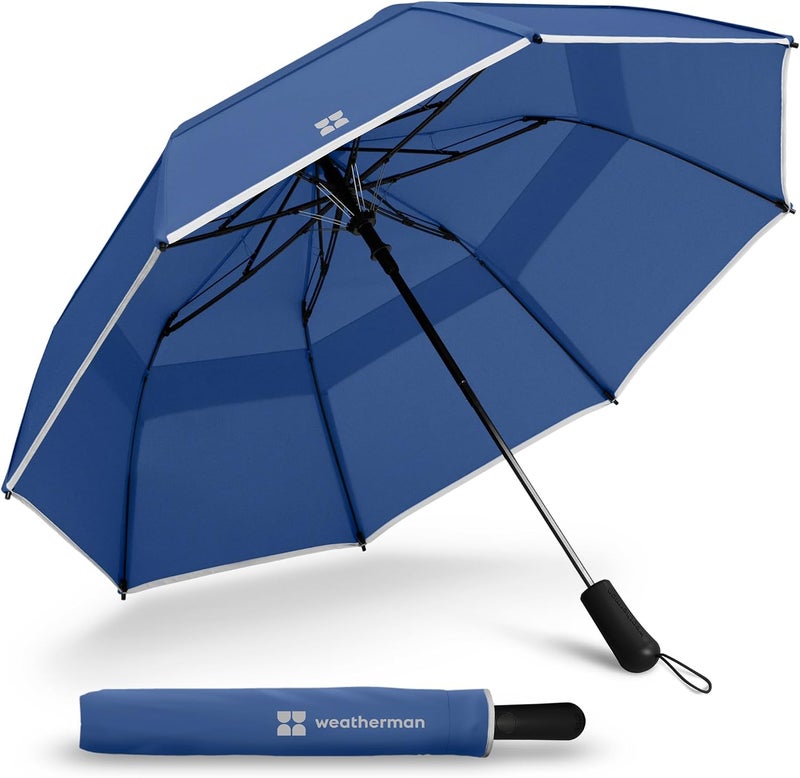 Weatherman - Premium Collapsible Small Travel Umbrella - Windproof, Resists Up to 55 MPH Winds - Compact, Portable, Easy Auto Open with Strong Fiberglass Frame - Folding Umbrella for Rain and Wind (Steel Blue) - Image 1