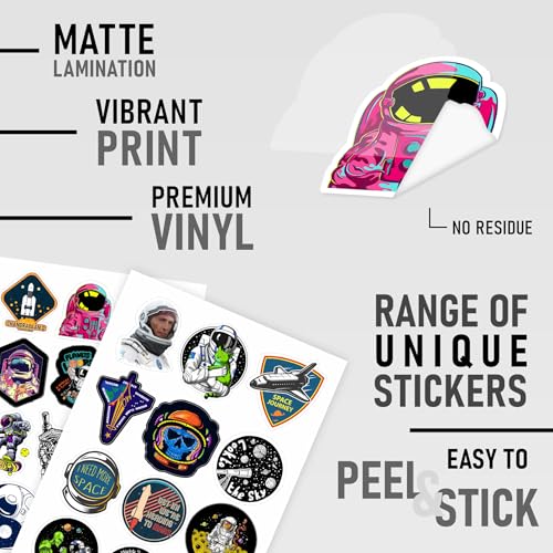 CodersParadise 53-Piece Space Stickers Pack | Aesthetic Vinyl, Waterproof & Self-Adhesive NASA, Spaceship, Astronaut & Moon Stickers for Laptop (7.6 cm) - Image 4