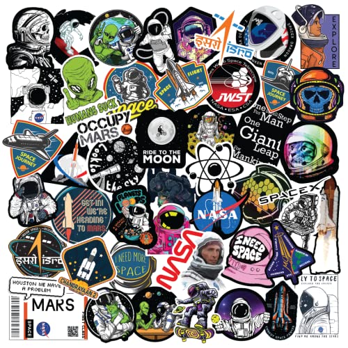 CodersParadise 53-Piece Space Stickers Pack | Aesthetic Vinyl, Waterproof & Self-Adhesive NASA, Spaceship, Astronaut & Moon Stickers for Laptop (7.6 cm) - Image 1