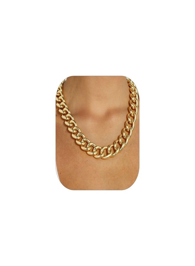 FOCALOOK Chunky Gold Cuban Curb Link Chain Necklace, 16 mm Lightweight Thick Chain Necklace, Chunky Statement Necklaces 22 Inch - Image 1