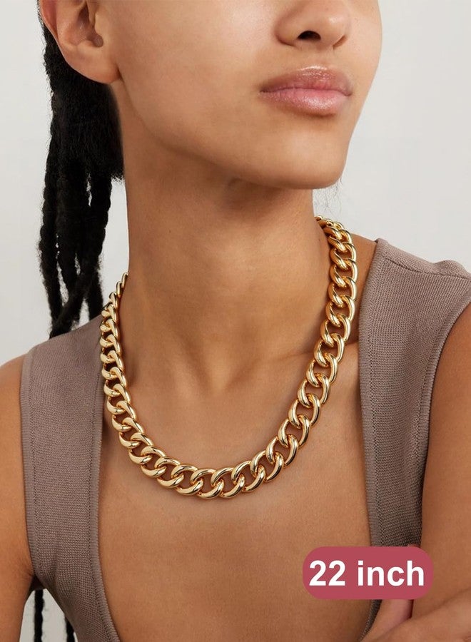 FOCALOOK Chunky Gold Cuban Curb Link Chain Necklace, 16 mm Lightweight Thick Chain Necklace, Chunky Statement Necklaces 22 Inch - Image 2