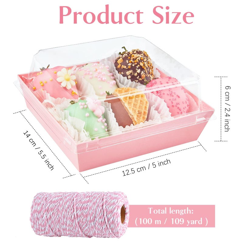 ZORRITA 50 Pack 5 Inch Pink Paper Charcuterie Boxes with Clear Lids, Square To Go Cake Slice Containers Small Bakery Boxes for Dessert, Cookies, Sandwich, Strawberries - Image 2