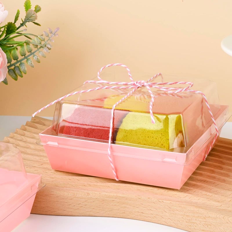 ZORRITA 50 Pack 5 Inch Pink Paper Charcuterie Boxes with Clear Lids, Square To Go Cake Slice Containers Small Bakery Boxes for Dessert, Cookies, Sandwich, Strawberries - Image 5