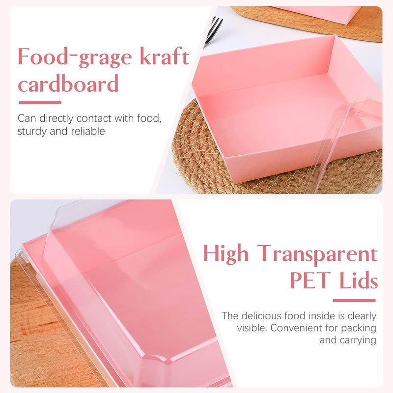 ZORRITA 50 Pack 5 Inch Pink Paper Charcuterie Boxes with Clear Lids, Square To Go Cake Slice Containers Small Bakery Boxes for Dessert, Cookies, Sandwich, Strawberries - Image 3