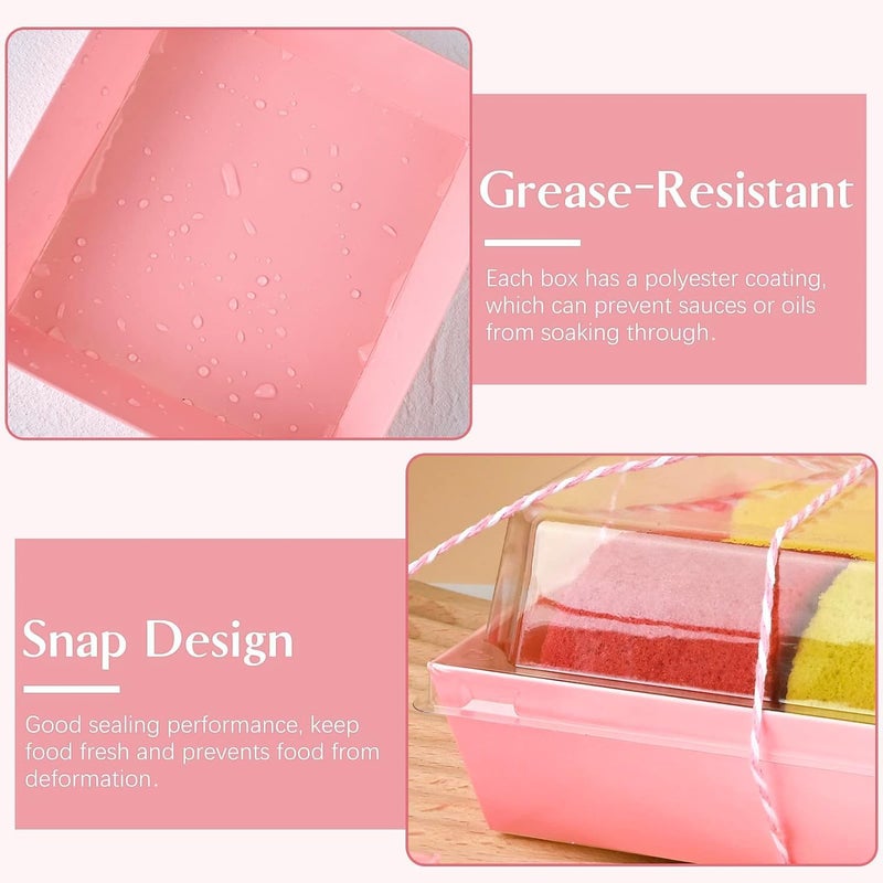 ZORRITA 50 Pack 5 Inch Pink Paper Charcuterie Boxes with Clear Lids, Square To Go Cake Slice Containers Small Bakery Boxes for Dessert, Cookies, Sandwich, Strawberries - Image 4