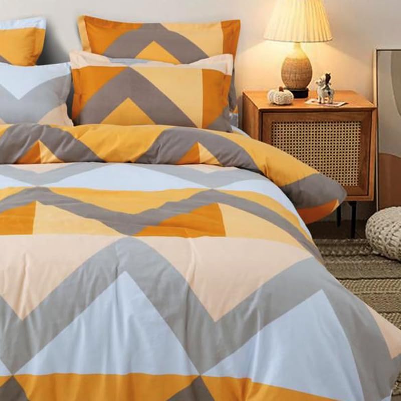 DREAMVIO Polycotton Printed 120 TC Comforter & Bedsheet Single Bed Bedding Set, Queen Size (60x90 inch), Yellow & Grey, 3 Pieces - Image 4