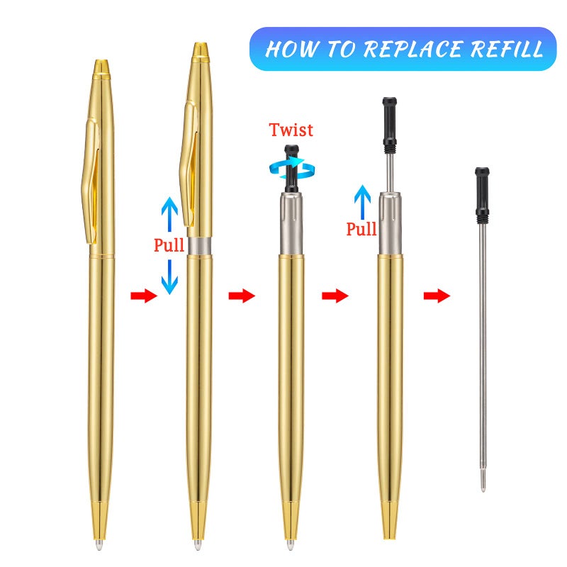 Wikult 6 Pieces Golden Slim Metal Ballpoint Pen, 1mm Medium Point Black Ink Smooth Writing, for Business Office Teacher Student Wedding Guest - Image 3
