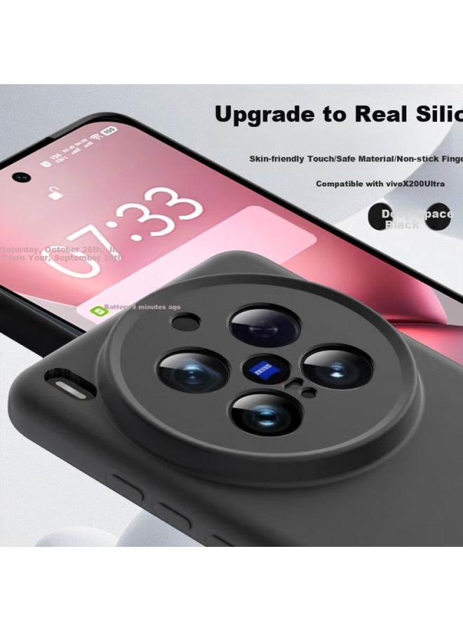 Shangsu Liquid Silicone Soft Case For Vivo X200 Ultra, Full Protection Cover With Lens, Anti-Drop, Simple And Elegant Black Color - Image 1