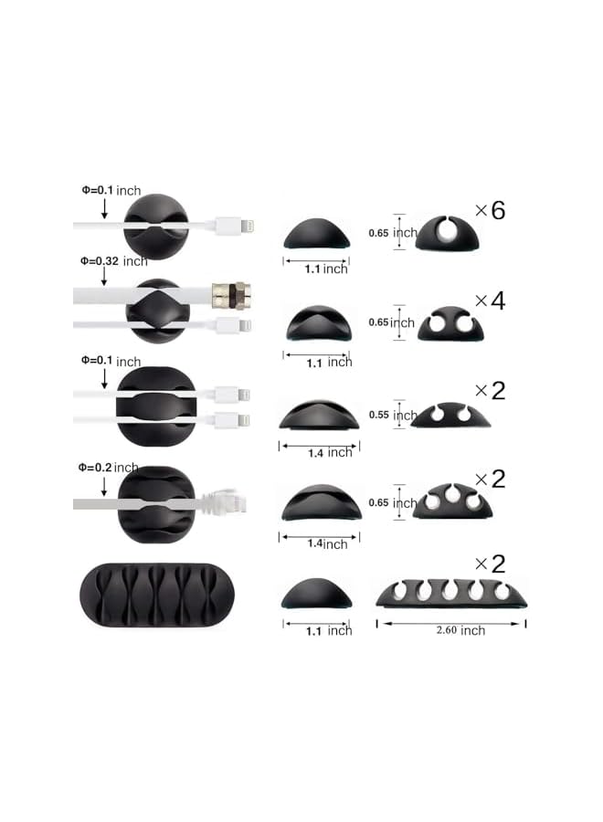 Green Tiger Cable Clips, 16 Pack Black Self Adhesive Cord Holder, Ideal Cable Management Cord Organizer Wire Keeper for Desk, Nightstand, Phone Charger, Computer, Home, Office, Car - Image 2