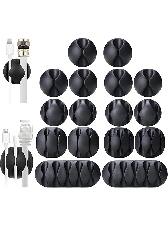 Green Tiger Cable Clips, 16 Pack Black Self Adhesive Cord Holder, Ideal Cable Management Cord Organizer Wire Keeper for Desk, Nightstand, Phone Charger, Computer, Home, Office, Car - Image 1