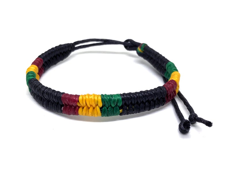 HawaiianCraftier Rasta Braided Cotton Bracelet - Jamaican Adjustable Wristband for Men Women - Image 1