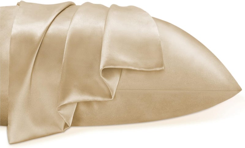 GO WELL Solid Satin Silk Pillow Covers Pack of 2 for Hair and Skin-with Satin Scrunchies |Satin Pillow coves for Hair and Skin|scrunchies for Women 3-Piece|Silk Pillow case (Champagne) 600 TC - Image 5